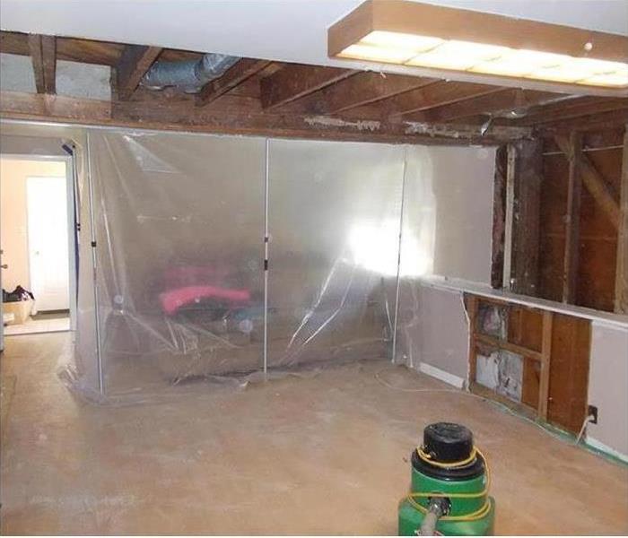 exposed ceiling and walls, poly containment barrier